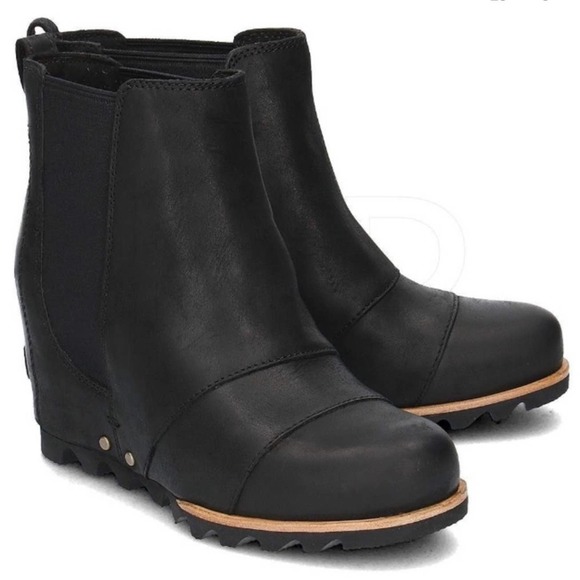 Sorel Shoes - SOREL Lea Joan of Arctic Wedge Chelsea Boots Leather Waterproof Ankle Black